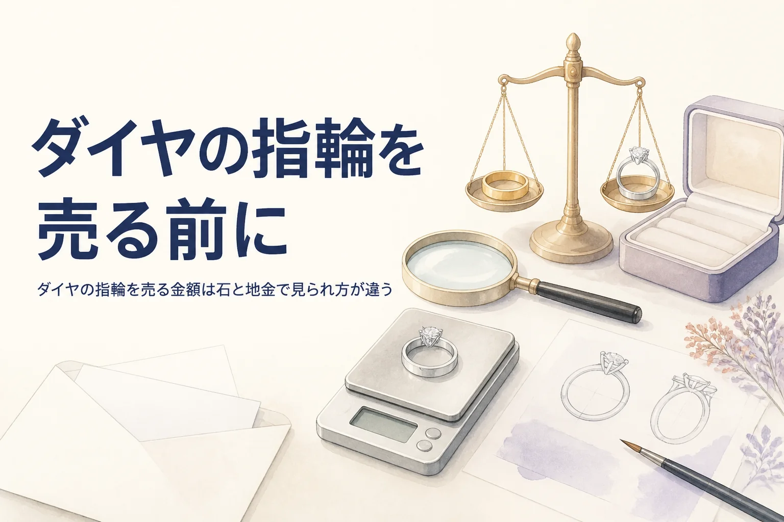 ダイヤの指輪を売る時の見られ方を表したアイキャッチ