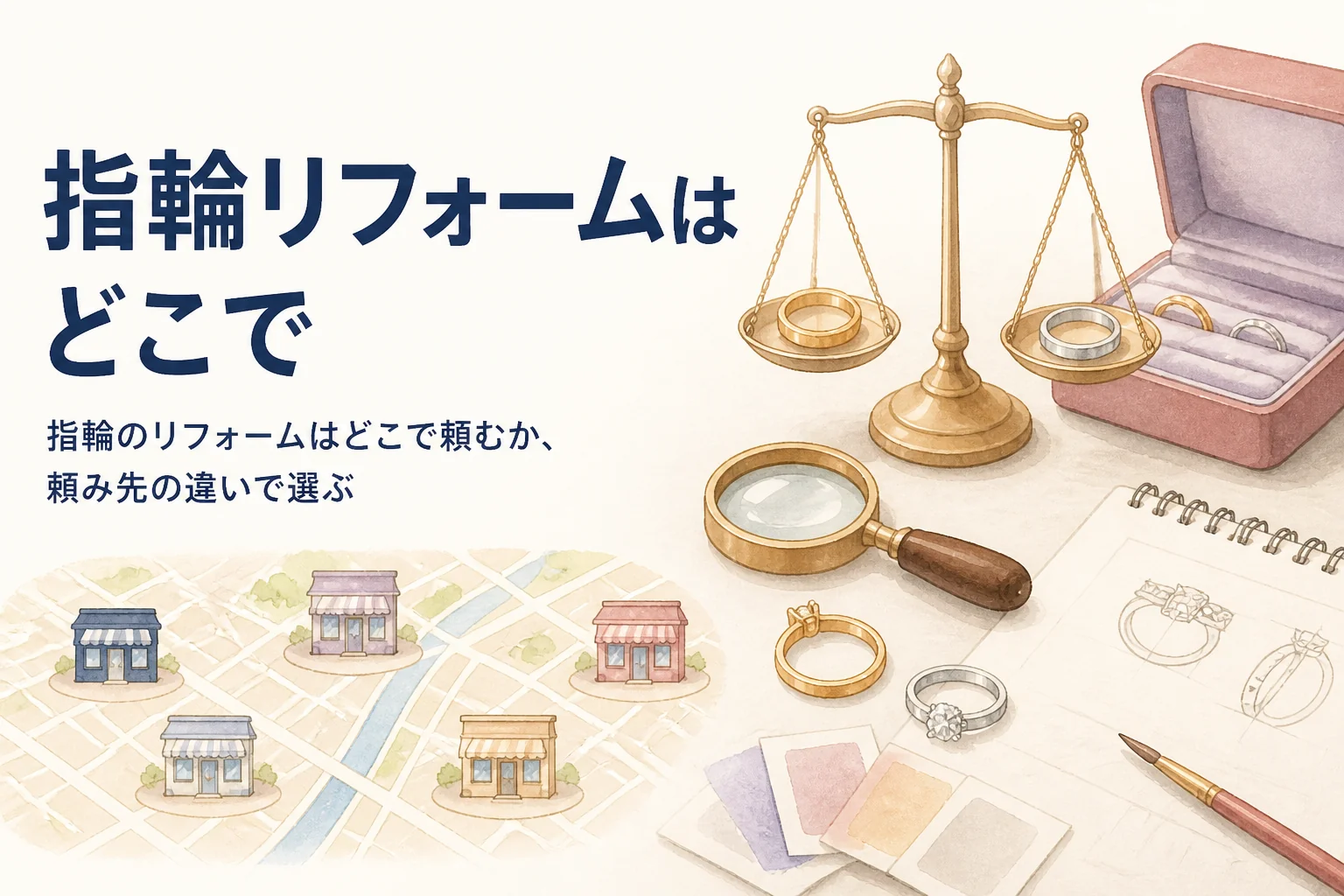 指輪のリフォームをどこで頼むかを表したアイキャッチ