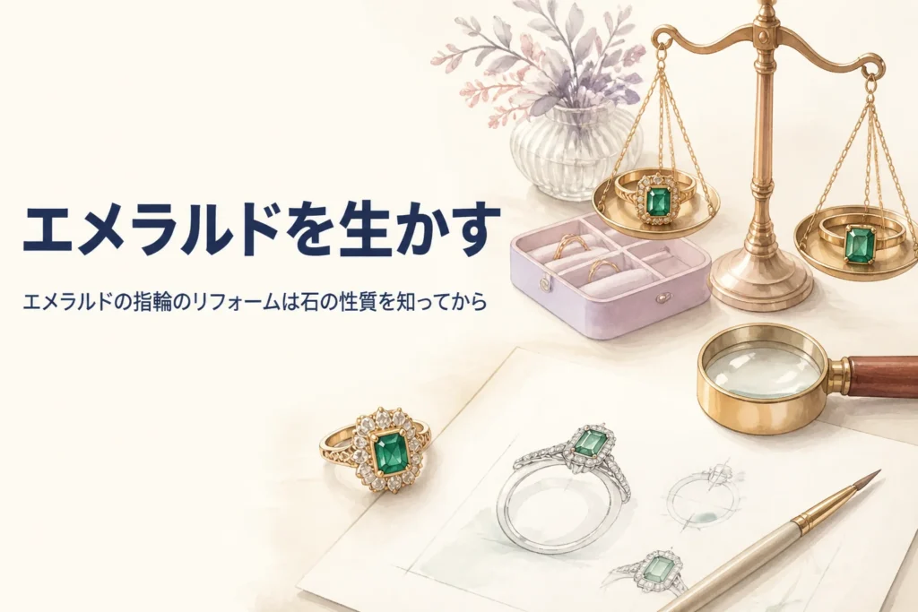 エメラルドの指輪のリフォームを表したアイキャッチ