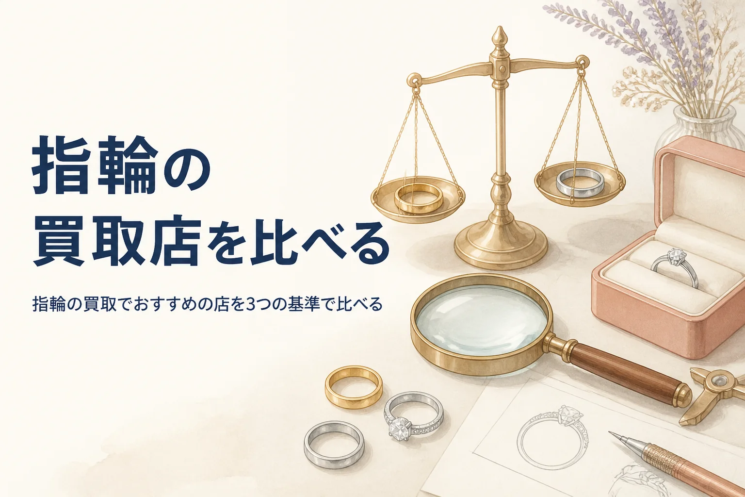指輪の買取でおすすめの店を比べるイメージ