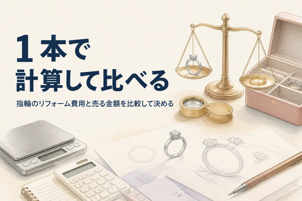 指輪のリフォーム費用と売る金額を比較するイメージ