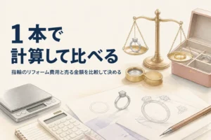 指輪のリフォーム費用と売る金額を比較するイメージ