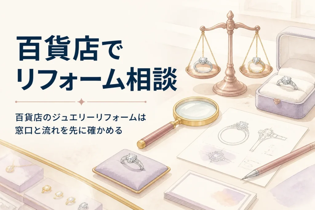百貨店のジュエリーリフォームの相談を表したアイキャッチ