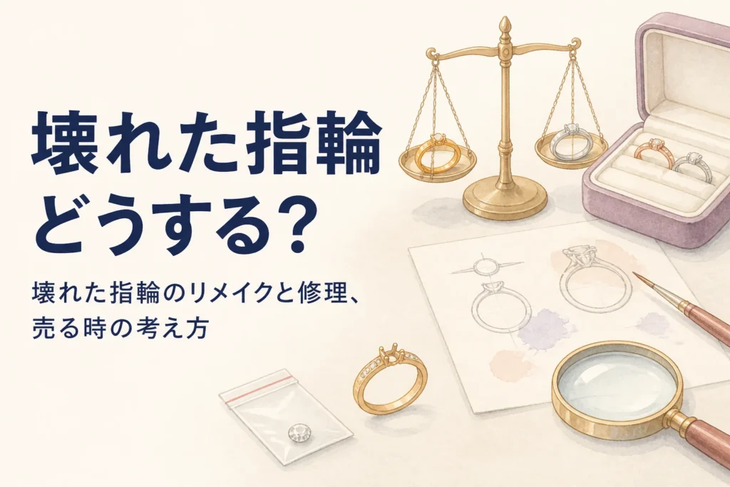 壊れた指輪のリメイクと修理を表したアイキャッチ