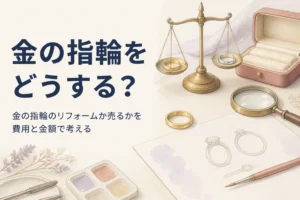 金の指輪のリフォームか売るかを考えるイメージ