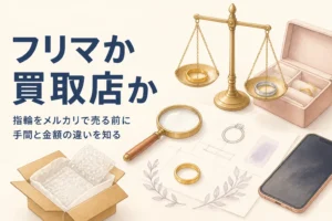 指輪をメルカリで売るか買取店で売るかを表したアイキャッチ