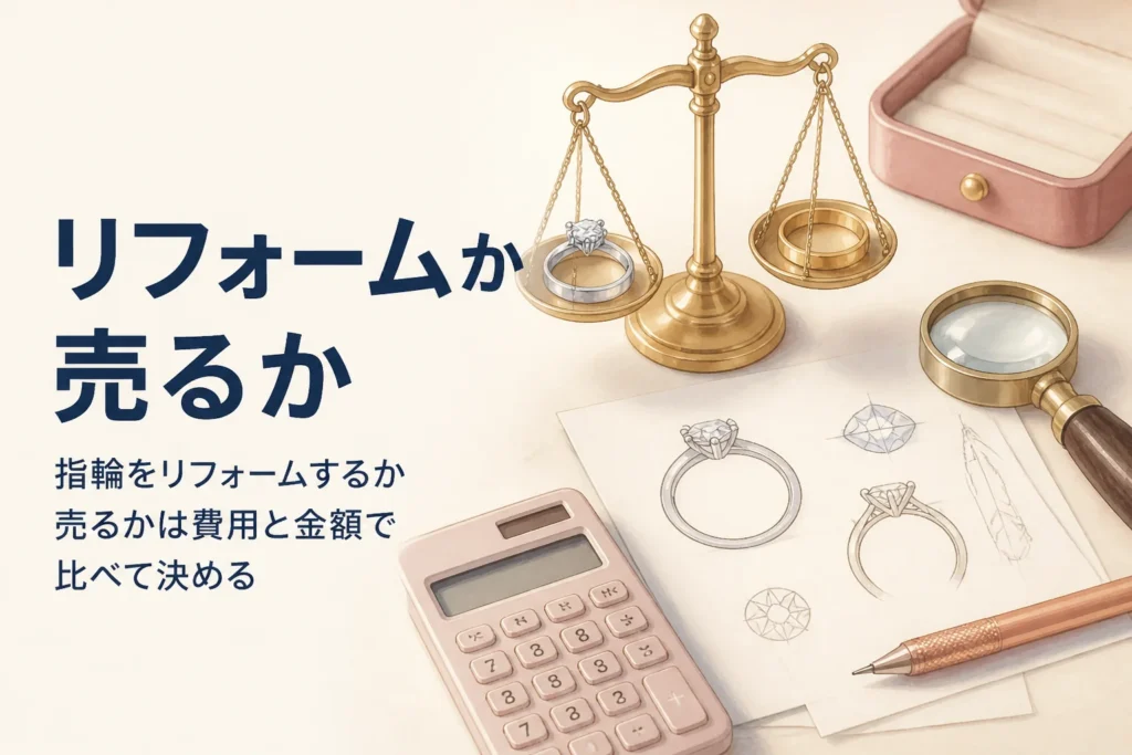 指輪をリフォームするか売るかを費用と金額で比べるイメージ