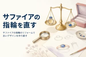サファイアの指輪のリフォームで古いデザインを作り直すイメージ