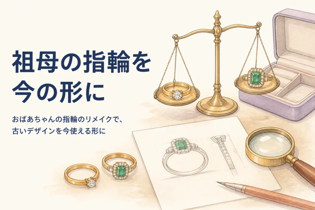 おばあちゃんの指輪のリメイクを表したアイキャッチ