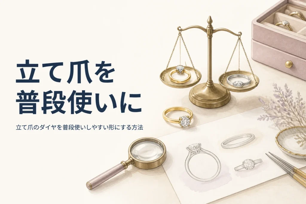 立て爪のダイヤを普段使いしやすい形にするイメージ