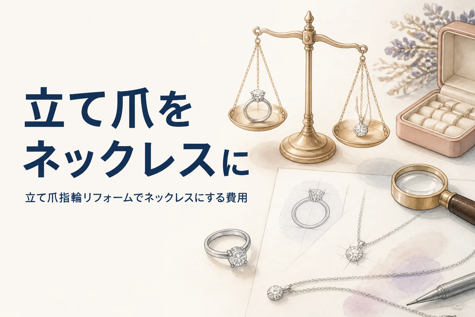 立て爪の指輪をネックレスにリフォームするイメージ