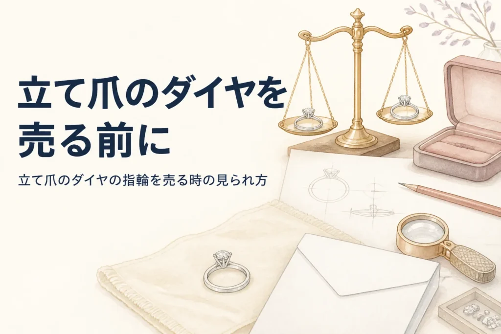 立て爪のダイヤの指輪を売る前に査定の見られ方を確かめるイメージ